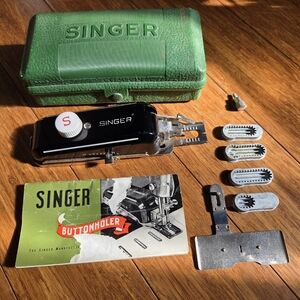 Vintage 1959 Singer Buttonholer No. 160506 w/ Green Case & Full Cam Set Untested